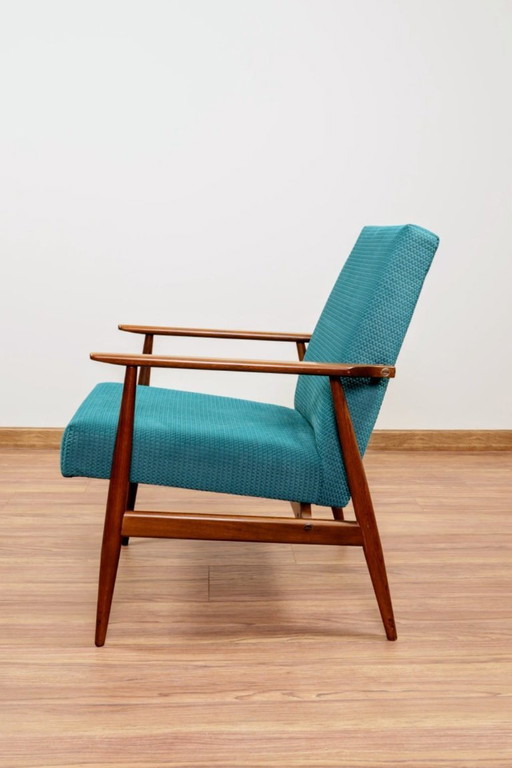 Poltrona scandinava di design di metà secolo in tessuto vintage turchese