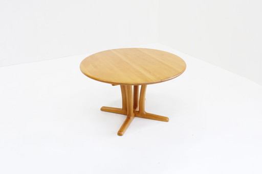 Vintage Danish Round Extendable Dining Table Solid Wood