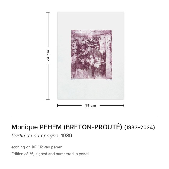 Image 1 of Monique PEHEM (BRETON-PROUTÉ) Landausflug Signierte Radierung 1989