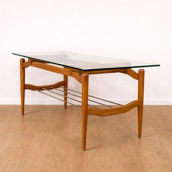Image 1 of Mid Century Modern wood and glass coffee table