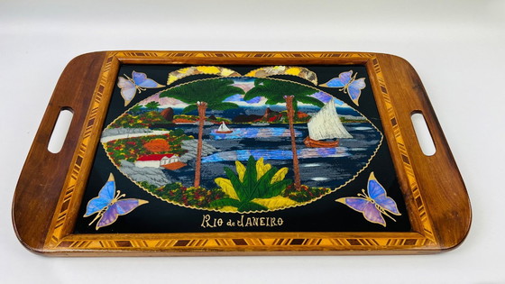 Image 1 of Vintage: 1940-1955 handbeschilderd art deco stijl dienblad, Braziliaans