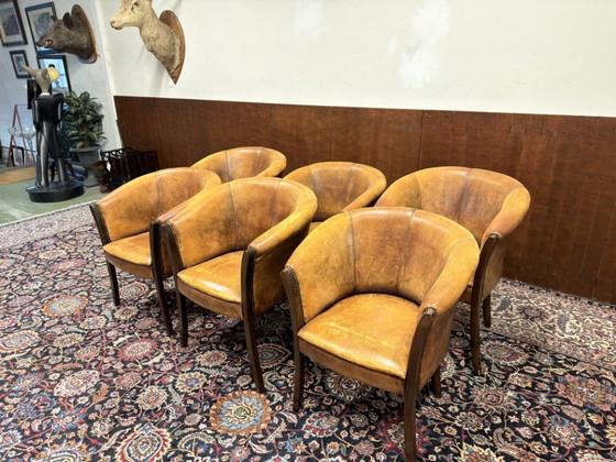 Set Klassiek Engelse Schaap Lederen Stoelen – Fauteuils, Leather, Wood (photo 4 of 12)