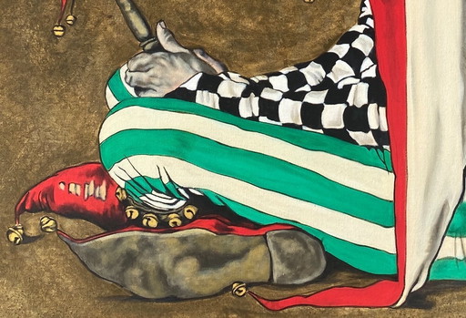 Sandra Melin, De Nar, gebaseerd op Norman Rockwell. Acrylverf op canvas/spieraam.