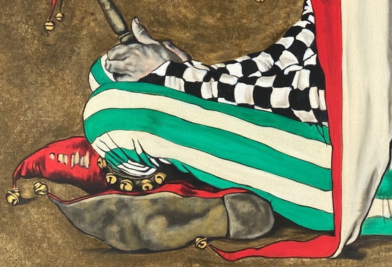 Image 1 of Sandra Melin, De Nar, gebaseerd op Norman Rockwell. Acrylverf op canvas/spieraam.