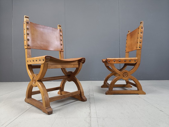 Image 1 of Chaises de salle à manger espagnoles en cuir, 1960S