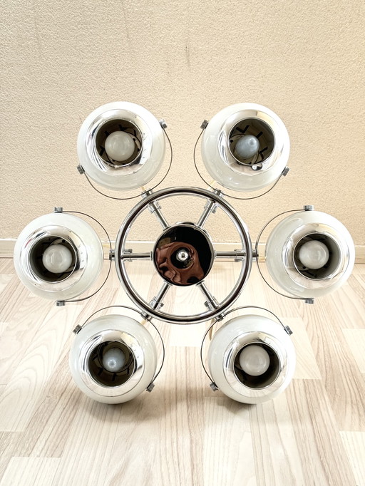 Lustre original Space Age des années 1960/70 avec six abat-jours réglables en forme de globe oculaire