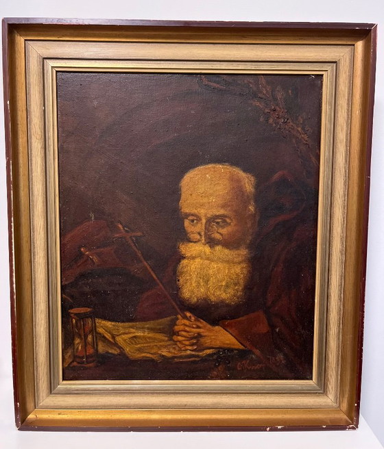 Image 1 of Antiek Portret van een Monnik – C. Knorr (1897) – Olieverf op Doek