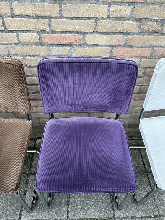 Image 1 of 4 Vintage Ribbed Fabric Chairs with Chrome Tubular Frame