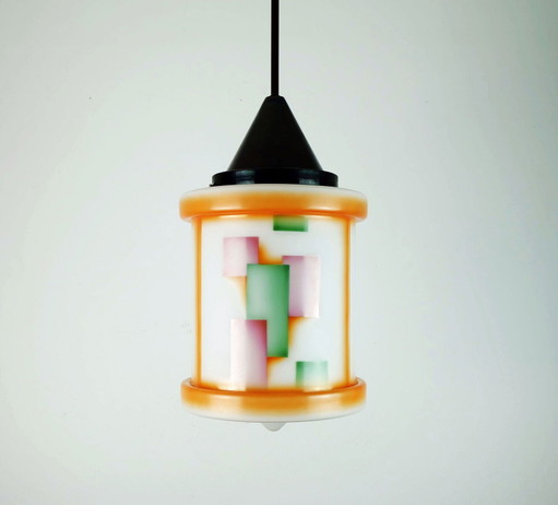 Art-Deco-Glaspendelleuchte, Airbrush-Spritzdekor, Avantgarde-Design der 1920er-30er Jahre