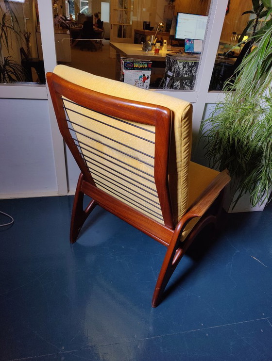 Vintage 50s/60s De Ster Gelderland Armchair, Wood, Textile, Brown, Mid Century Modern (photo 3 of 13)