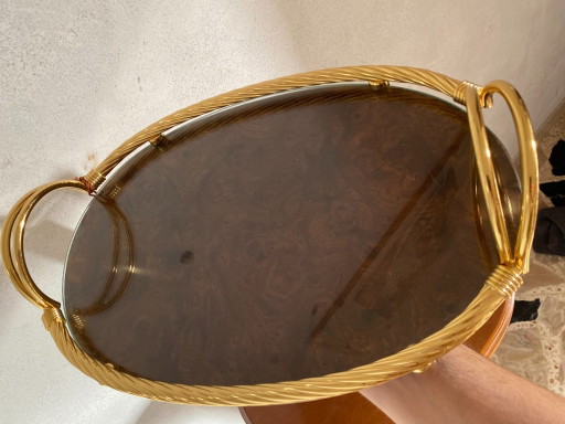 Plateau de service vintage Scalella Firenze en loupe de bois plaqué or 24 carats – 36 cm – tafelaccessoires (photo 2 of 15)