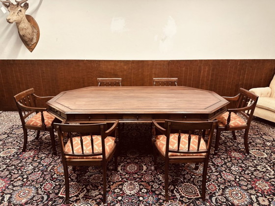 Tavolo da riunione classico inglese con sedie – Set da pranzo, Tessile, Legno (photo 2 of 23)