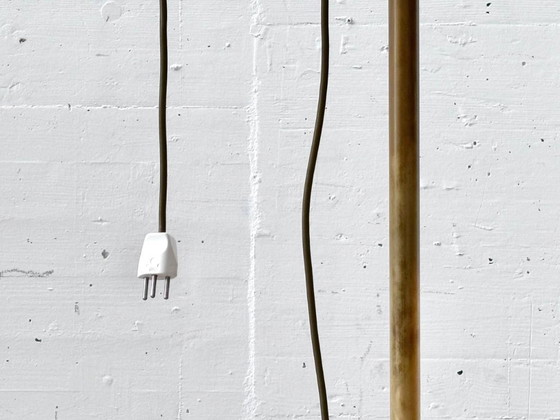 Image 1 of Lampadaire élégant en laiton avec abat-jour en tissu, années 1990