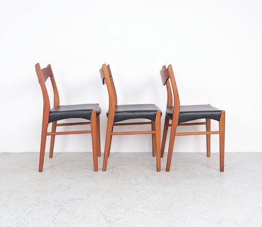 Set of 3 teak and leather chairs by Arne Wahl Iversen
