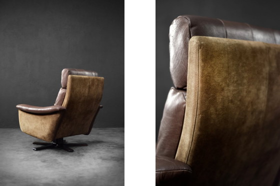 Image 1 of Vintage Mid-Century Deense moderne bruine leren draaifauteuil van Lystager Industri, jaren 70