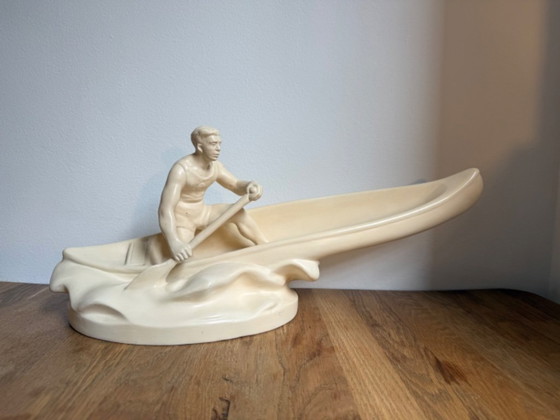 Jihokera Bechyne Sculpture Céramique Canoéiste Tchécoslovaquie 50 cm – Ceramic (photo 5 of 10)