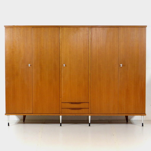 Large vintage 5-door Italian style teak closet, 1960s