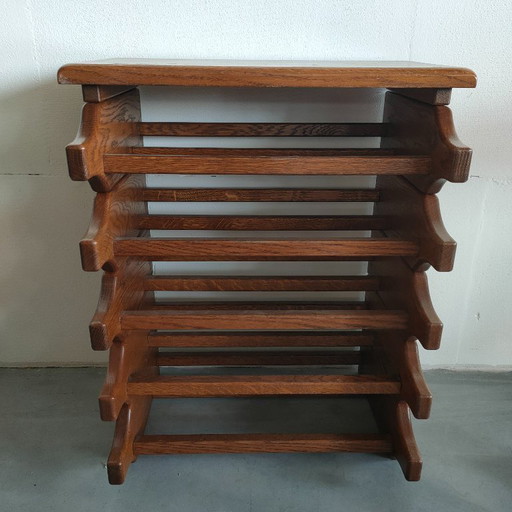 Rare 50s Oak Vintage Wooden Bottle Rack/Wine Rack With Top Shelf