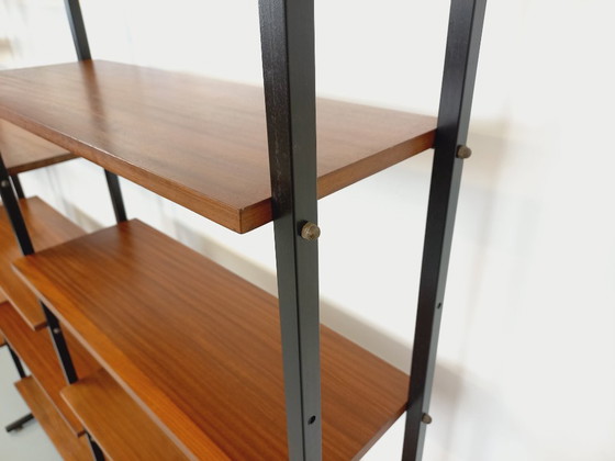 Image 1 of Vintage Italian triple modular bookcase in teak and metal from the 1960s