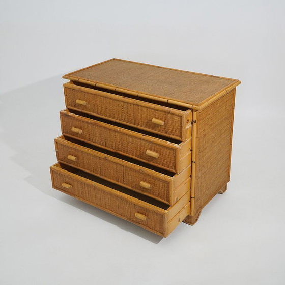 Image 1 of Bamboo and woven wicker chest of drawers, 1970s
