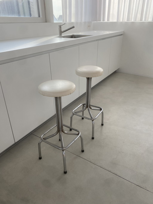 Set Of 2 Vintage Industrial Bar Stools - Sleek, Tough & Timeless!