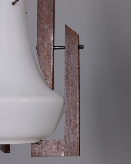 VINTAGE 1950S WOOD AND GLASS CHANDELIER DESIGNED BY ICO PARISI