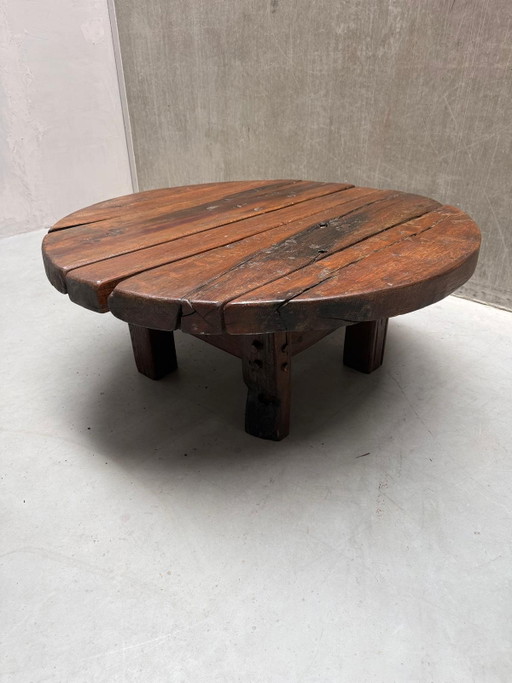 Brutalist Wabi-Sabi ronde eiken salontafel '60 – Wood