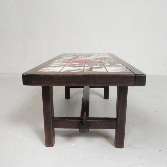 Image 1 of Mesa de azulejos Vallauris, firmada "dan" con la imagen de un pájaro fantástico, década de 1960.