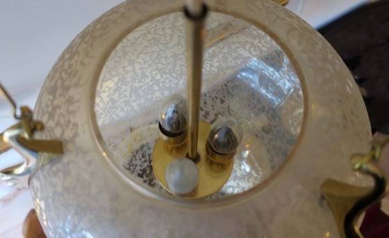Image 1 of Doria Leuchten Frosted Glass and Brass Globe Pendant Light, 1970s