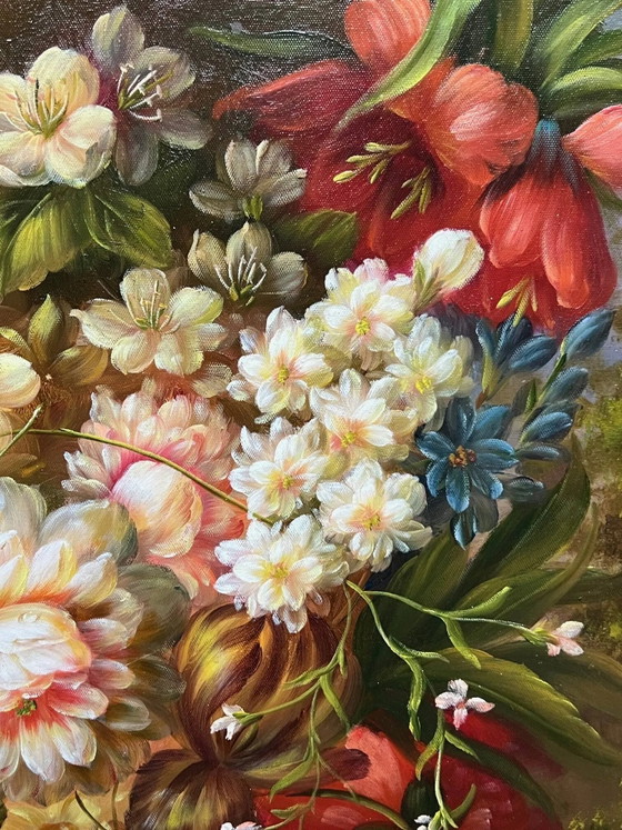 Signiertes Stillleben mit Blumen., Gemälde & Zeichnungen, Leinwand, Mid Century Modern (Foto 4 von 11)