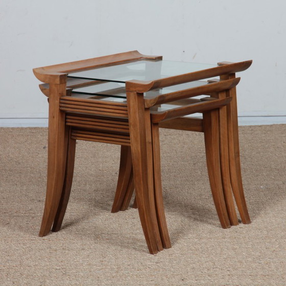 Set van 3 notenhouten nesttafels van Maxime Old, circa 1940 – Salontafels, Wood (photo 5 of 9)