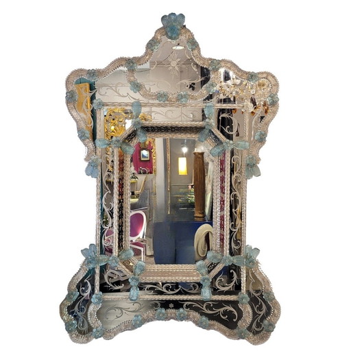 Espejo En Cristal De Murano, Grabado Al Ácido, Ongaro E Fuga, S. XX – Italia