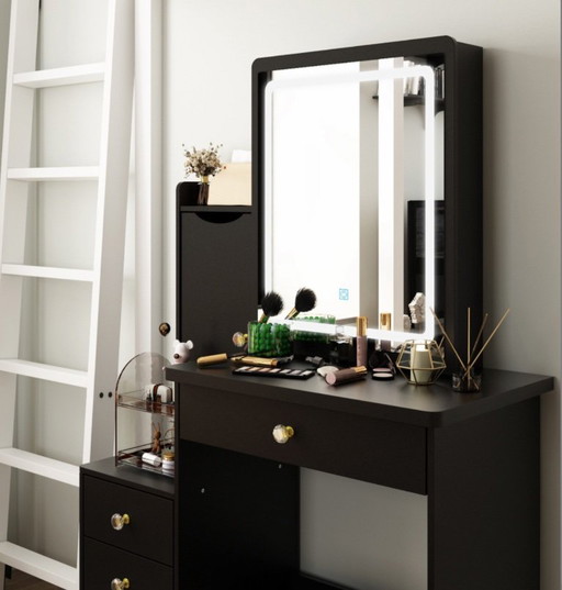 FUFU&GAGA Dressing table Dressing table with 4 drawers, black, MDF, 90 W x 40 D x 135 H cm