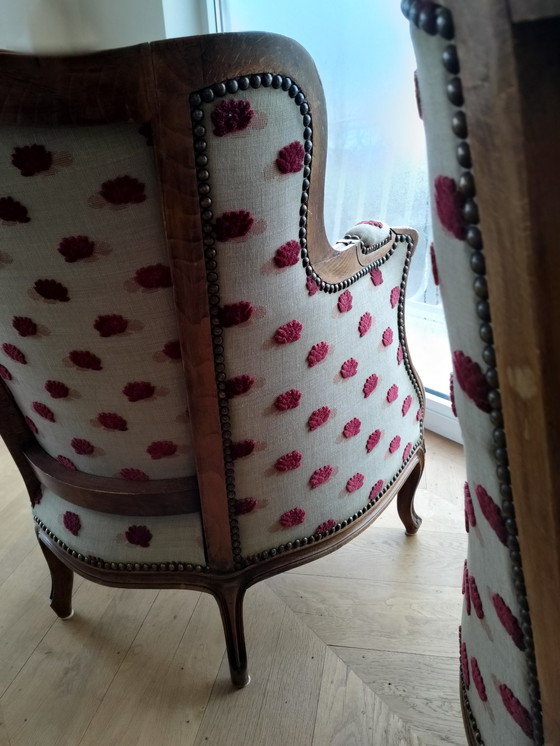 Image 1 of 2 antique french fauteuils - recently retrimmed