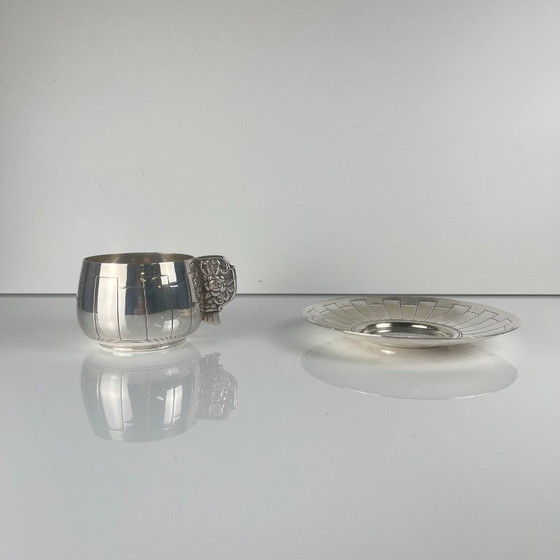 Image 1 of Pair of Art Deco silver-plated cups and saucers, Corbière & Vuillermoz (attributed), France, circa 1920/30.