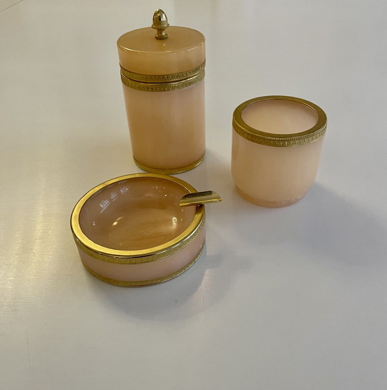 Image 1 of Elegantes Raucher Set Aus Rosa Alabaster Von Cerri Nestore Aus Volterra