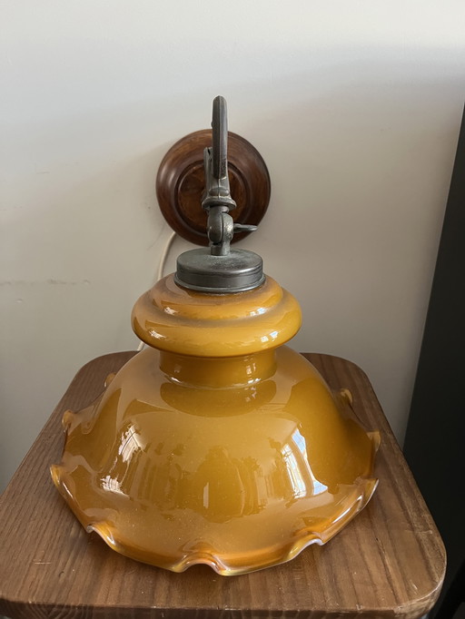 Vintage Wall Lamp With Ribbed Glass Shade
