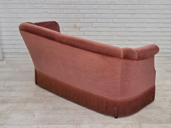 Anni '60, Divano danese 2 posti, velluto d'arredamento rosa originale. – Divani 2 posti, Velvet, Wood (photo 12 of 21)