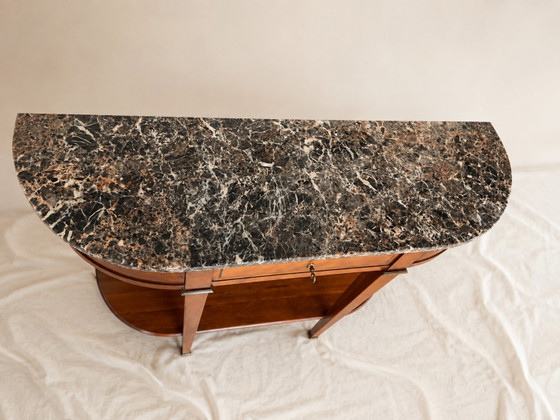 Console Demi-Lune Style Directoire/Louis XVI Revival en Bois Merisier et Marbre Veiné, 110 cm – Wood, Marble (photo 3 of 8)