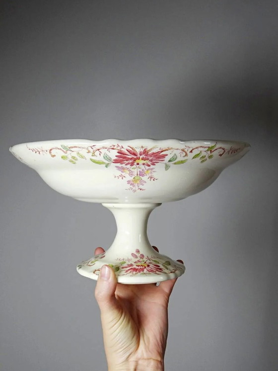 Zeldzame antieke grote compotier Longchamp Terre de Fer model Daisies polychroom – Schalen, Porselein (photo 7 of 14)