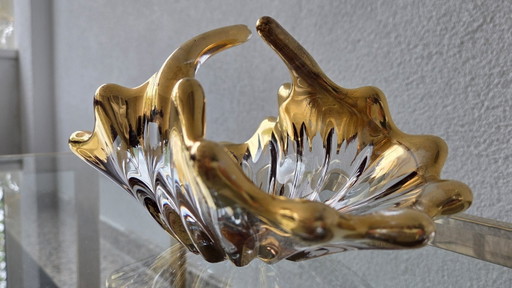 Mid-Century glazen 'splash' schaaltje met 18k bladgoud – Bayel (Jaren 50)