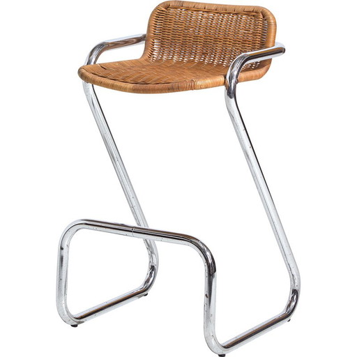 Tabouret de bar vintage MK9411 en tube et osier, Italie années 1970