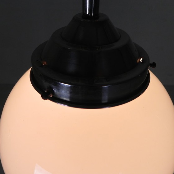 Art Deco pendant lamp with opaline glass globe, 1930s, Metal, White, Bauhaus (photo 10 of 11)