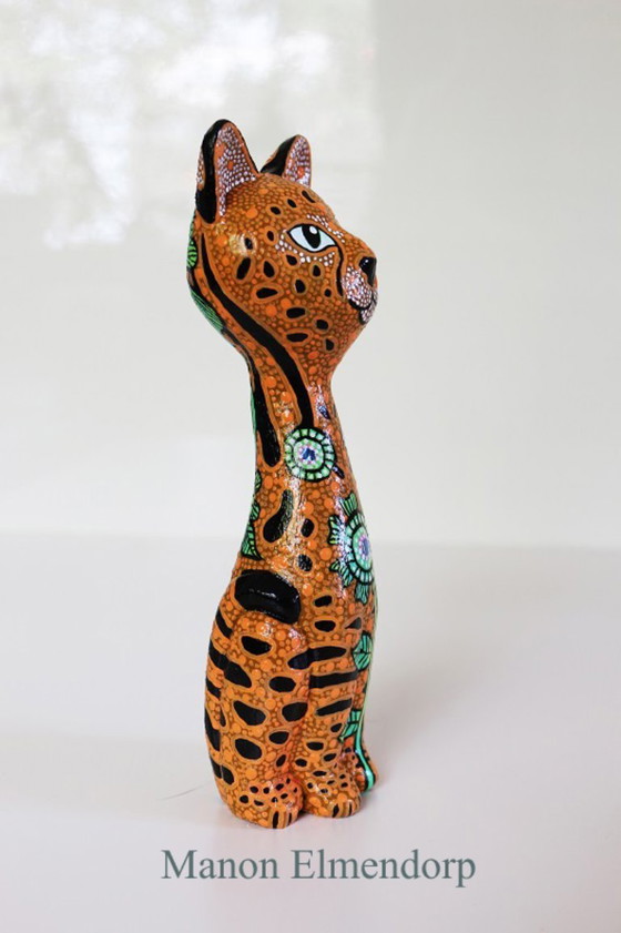 Original Hand-Painted Figurine "Serval Cat" New Art, Sculpture, Other, Green (photo 4 of 5)