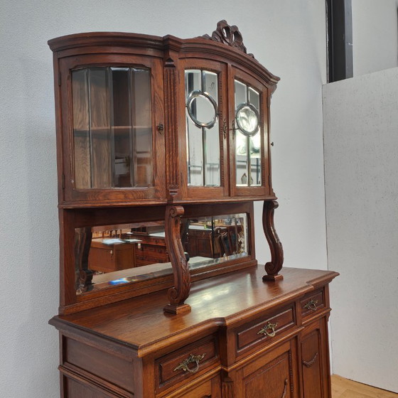 Image 1 of Antique Vintage country sideboard wall cabinet mirror cabinet