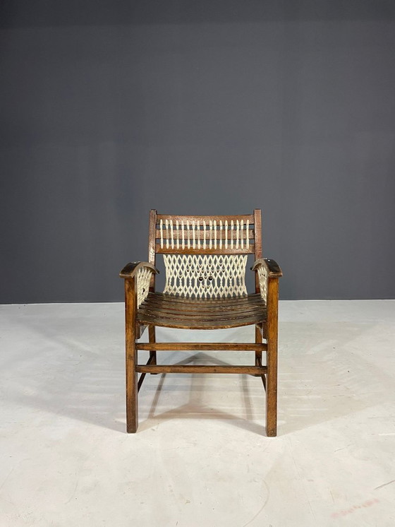 Image 1 of Poltrona vintage in macramè, anni '60, Cecoslovacchia, struttura in legno