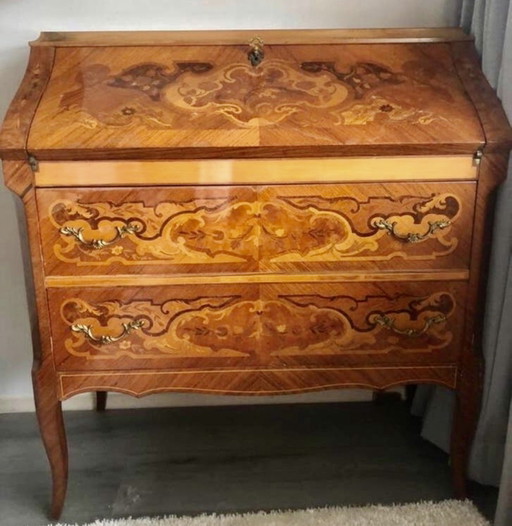 Antique Style Secretaire with Fine Inlaid Wood – bureau, Brass (photo 2 of 5)
