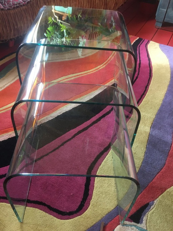 Image 1 of Tavolini impilabili, tavolini laterali in vetro, set Mimi, anni '70