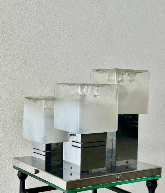 Image 1 of Mid-Century Brutalist Flush Mount by Gaetano Sciolari – Ice Glass – 1970s