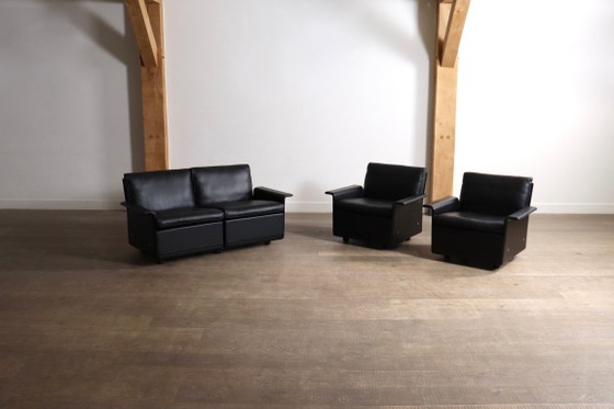 Image 1 of Paar Dieter Rams Modell 620 Lounge-Sessel, schwarzes Leder, für Vitsoe, 1980er Jahre